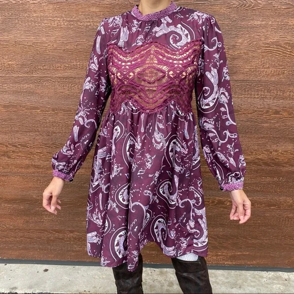 Shein Dresses | Shein Paisley Boho Crochet Floral Dress - Free People Style | Color: Purple/White | Size: Xs | Chezaidee's Closet Shein Dresses | Shein Paisley Boho Crochet Floral Dress - Free People Style | Color: Purple/White | Size: Xs | Chezaidee's Closet
